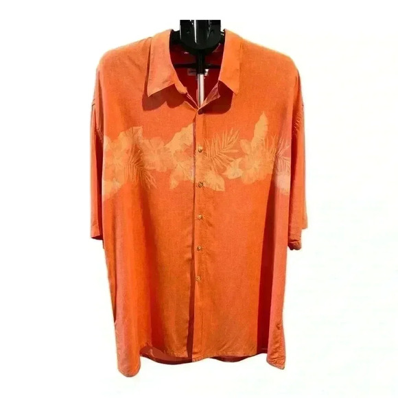 Pierre Cardin Orange Floral Button Down Shirt - Picture 1 of 5